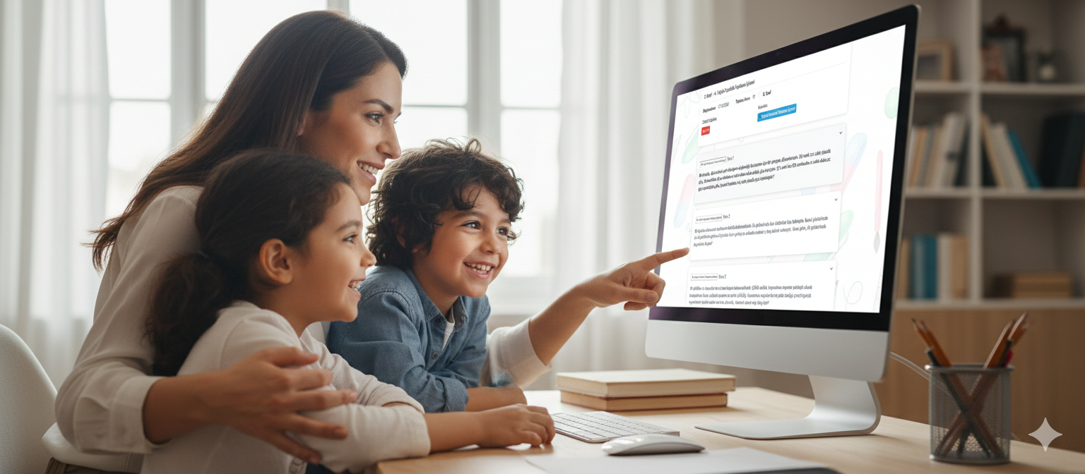 Çocuk bilgisayarda eğitim içeriği izliyor